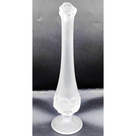 Bud Vase Fenton Satin Glass Lion Head Frosted Clear Crystal Signed Vintage Retro - Picture 5 of 15